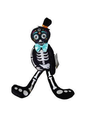 Spooky Village Boy Skeleton Sitter Halloween Plush Figurine Top Hat Bowtie New